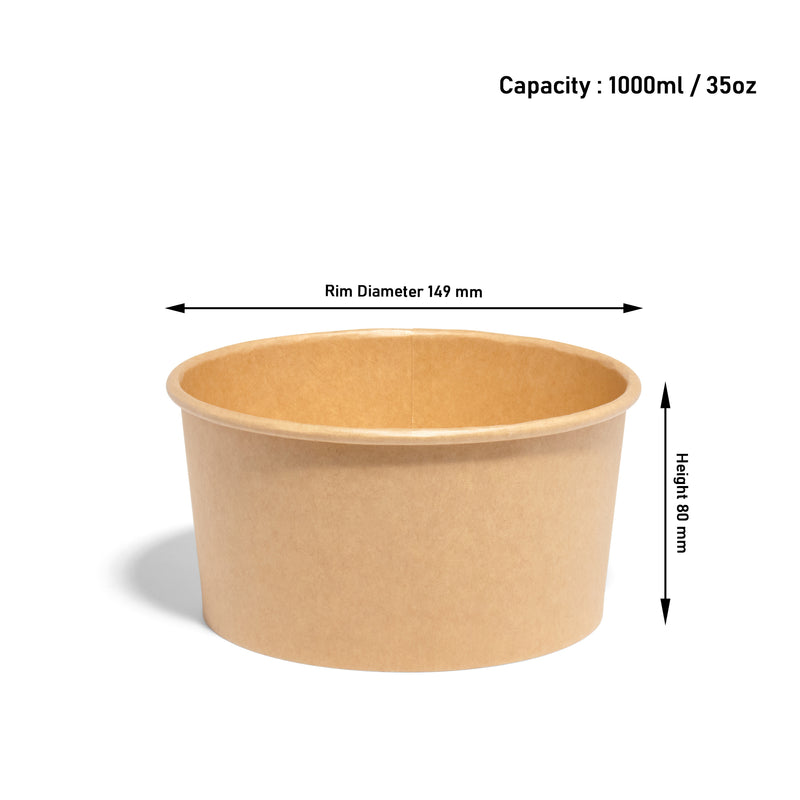 1000ml Tall Kraft Paper Bowl - 300pk