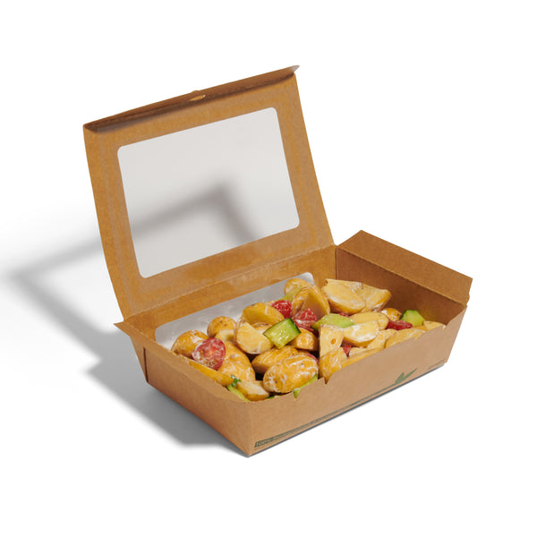 1200ml Compostable Kraft Window Salad Boxes - 200pk