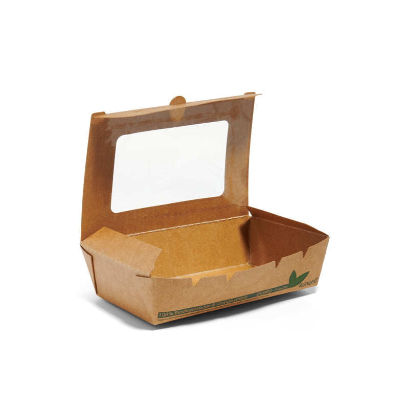 500ml Compostable Kraft Window Salad Boxes - 200pk