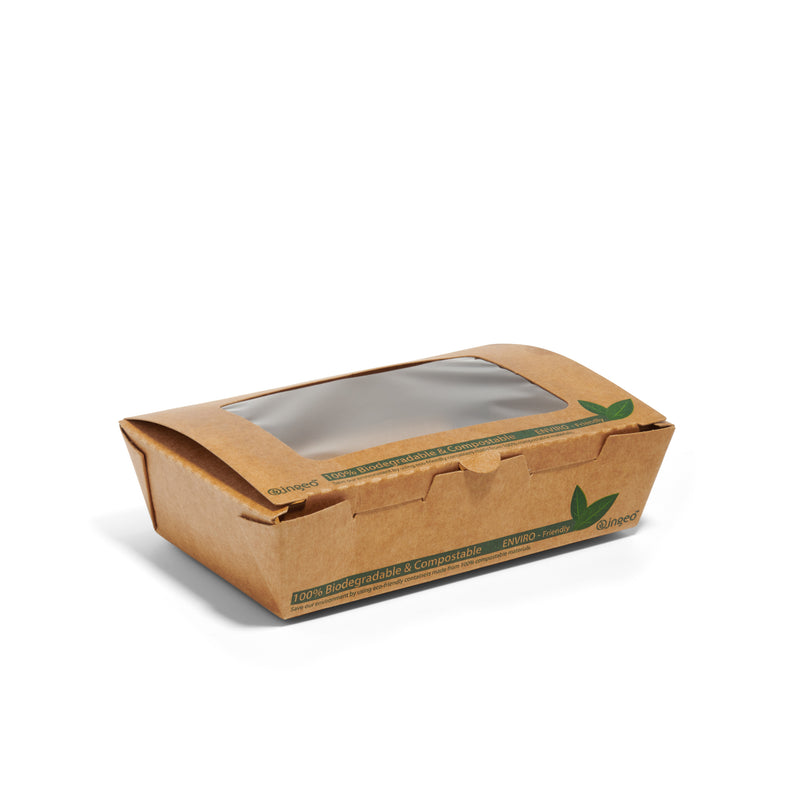 500ml Compostable Kraft Window Salad Boxes - 200pk