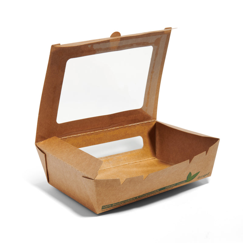 700ml Compostable Kraft Window Salad Boxes - 200pk