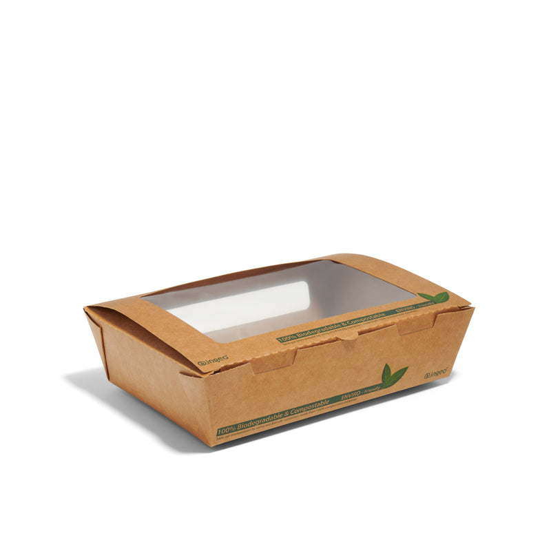 900ml Compostable Kraft Window Salad Boxes - 200pk