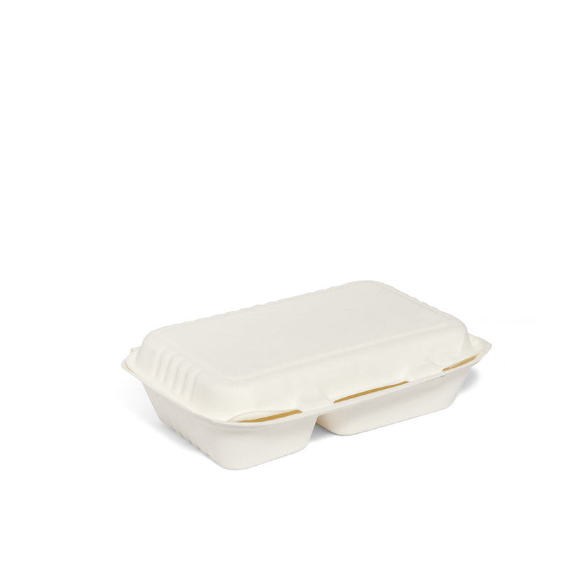 9" x 6" 2 Compartment Bagasse Lunch Box - 250pk