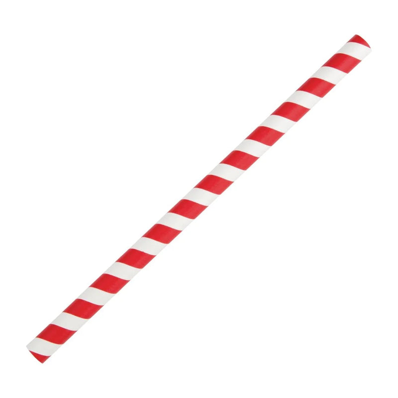 9" Red Stripe Paper Smoothie Straws (9mm) - 200pk