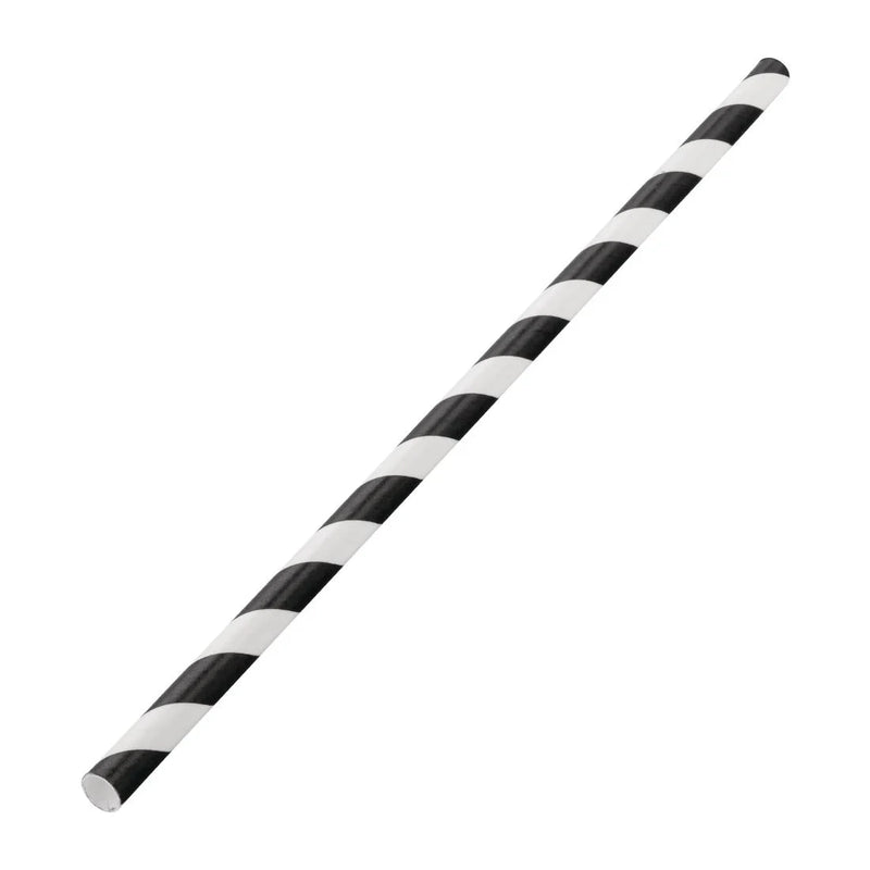 9" Black Stripe Paper Smoothie Straws (9mm) - 200pk