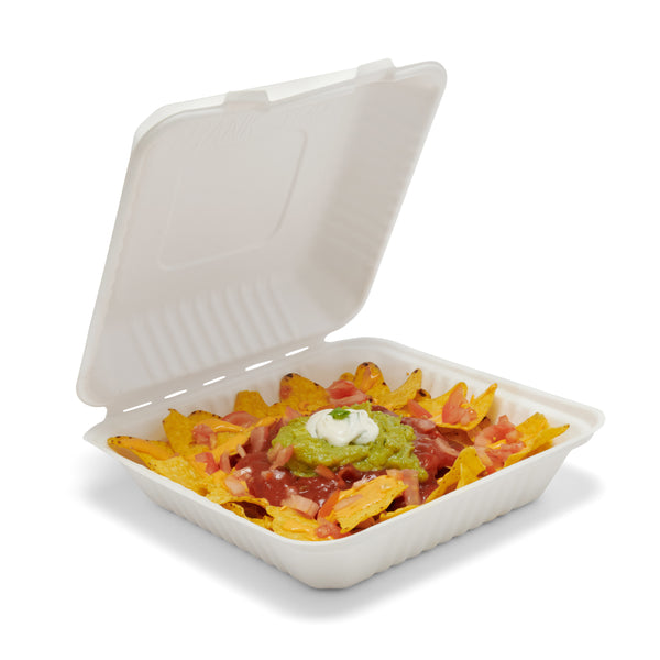 9" Bagasse Clamshell Meal Box - 200pk